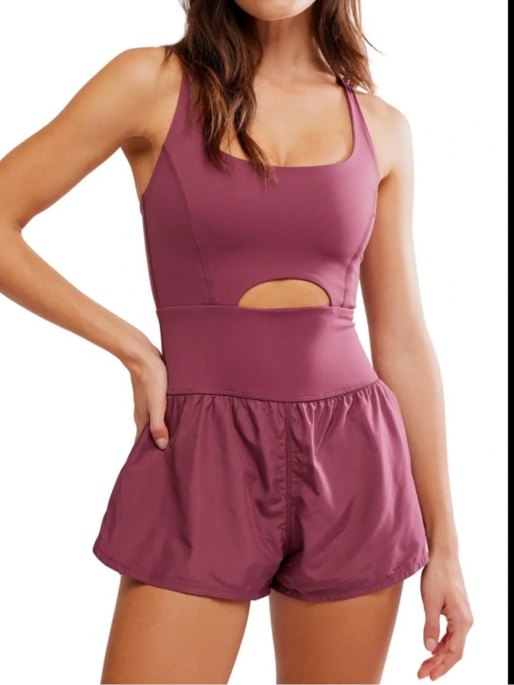 Free People Movement Righteous Runsie Womens XS Athletic Romper Burgundy Clove